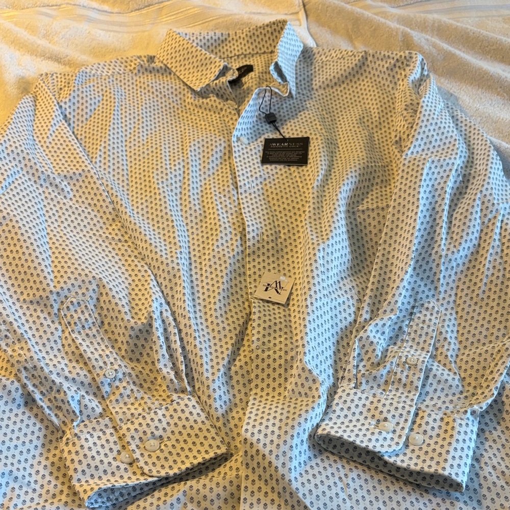 Kenneth Cole White and Blue Geometric Shirt